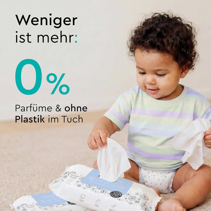 LILLYDOO Baby Feuchttücher mit 99% Wasser,extra grosses Tuch, 576 Stück (8 x72), 100% plastikfrei, o