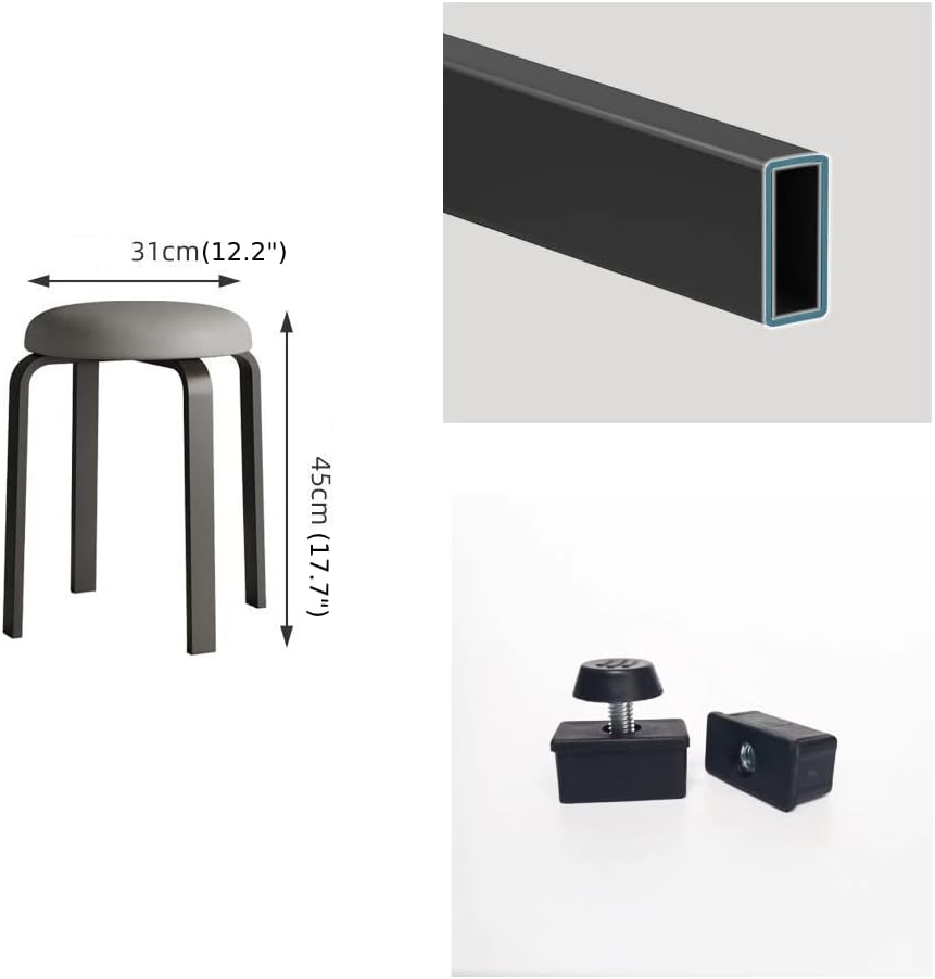 Balama Hocker Schwarz & Grau stapelbar gepolstert 45 x 31 x 31 cm aus Metall mit verstellbarem Boden