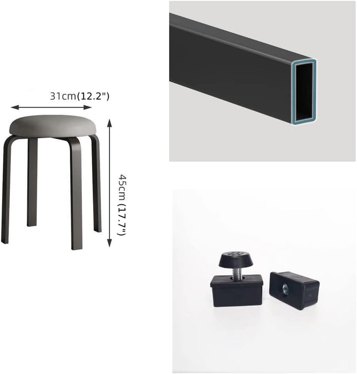 Balama Hocker Schwarz & Grau stapelbar gepolstert 45 x 31 x 31 cm aus Metall mit verstellbarem Boden
