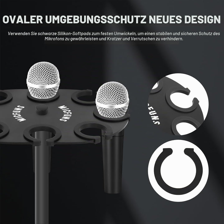 TM100 Multi-Mikrofonhalter für Mikrofonständer – quadratischer Tablett-Aufsatz hält bis zu 8 Mikrofo
