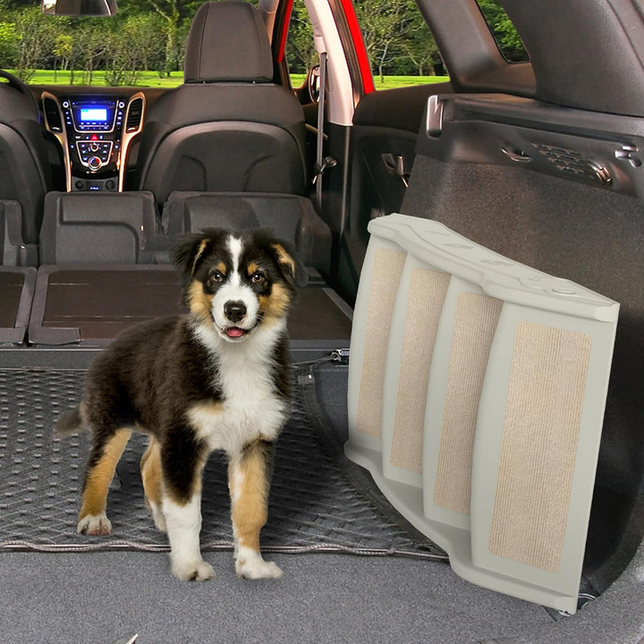 Hundetreppe Haustiertreppe 4 Stufen mit Teppichboden,Hunderampe klappbar,Kunststoff Katzentreppe fal