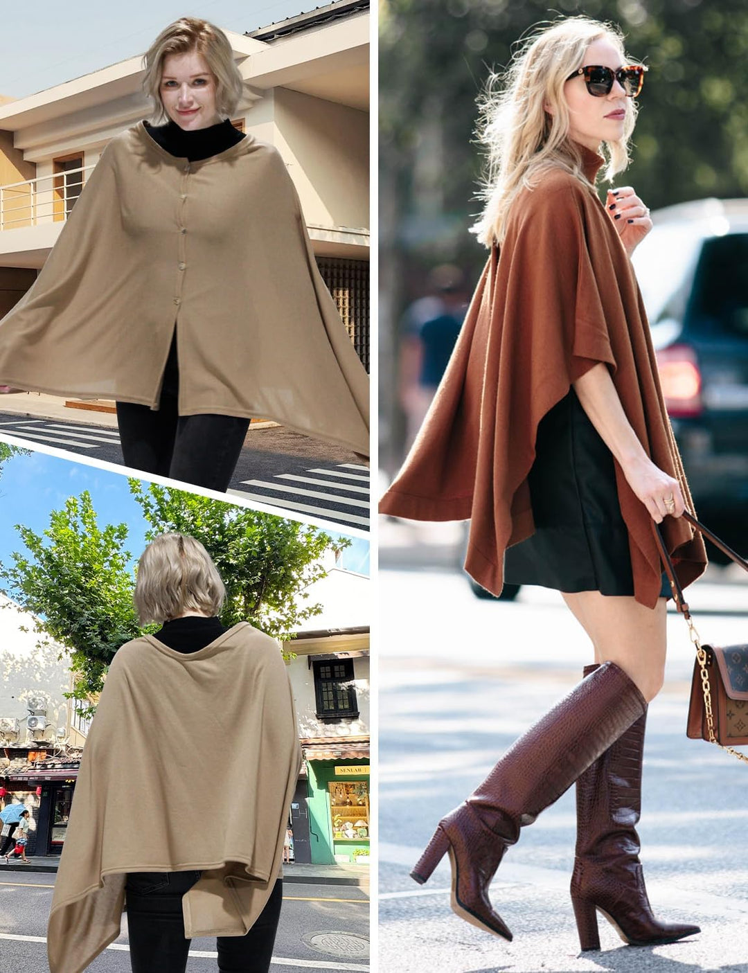DiaryLook Kaschmir-Feeling gestrickter Poncho Damen Elegant, Langer Cape Damen Poncho für Frauen, we