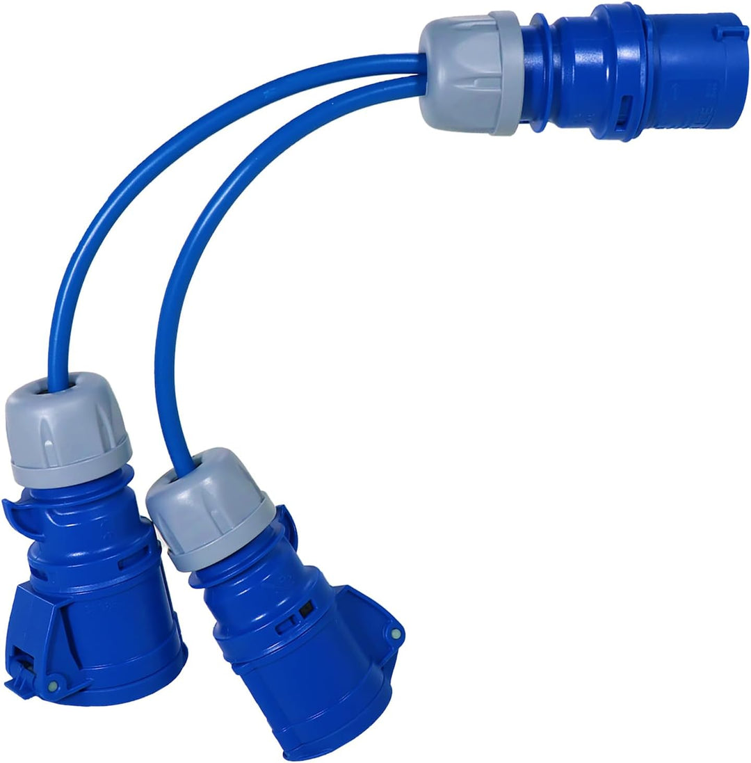 SPARES2GO 16-A-Splitterkabel, 240 V, für Wohnwagen und Wohnmobile, 2-Wege-Anschluss, Y-Stück, 2 x 16