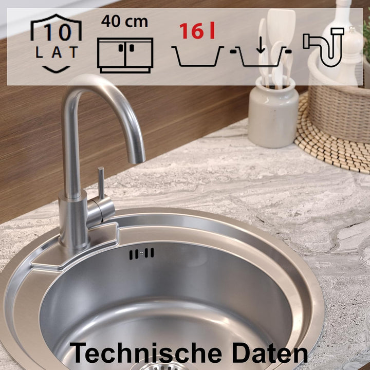 QUADRON Moderne Einbeckenspüle Spüle Edelstahl | Grösse 40 cm Farbe: Satin | HUGO Einzelbecken | Küc