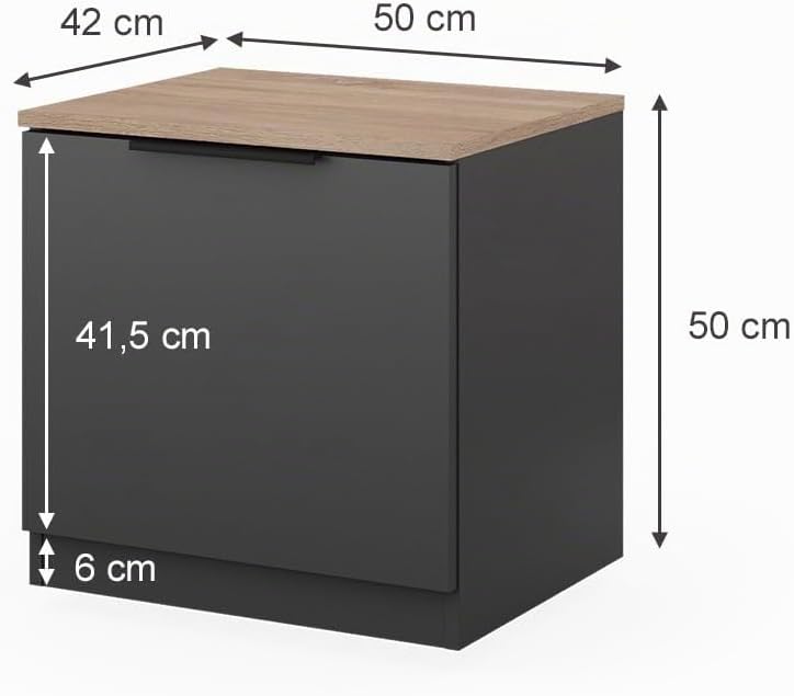 Vicco Nachttisch Betti, Anthrazit/Eiche, 50 x 50 cm 2er Set, 50 x 50 cm 2er Set