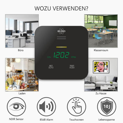ELRO FCO2400 CO2 Meter - Luftqualitätsmesser mit NDIR Sensor für CO2, Temperatur und Feuchte - mit S