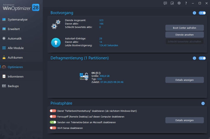 WinOptimizer 27 - 3 USER Lizenz - Tuning für Windows 11 10 7 - unbegrenzte Laufzeit - Sicher, Sauber