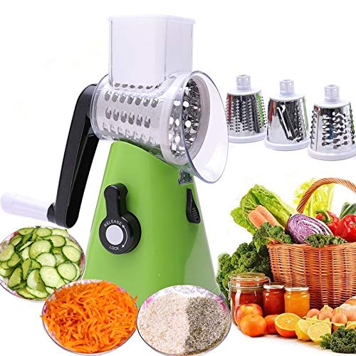 Manuelle rotierende Kartoffelreibe Küche Mandoline Gemüseschneider mit 3 baren Klingen, einfach zu b