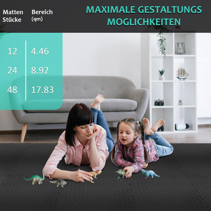 Bodenschutzmatte Fitness Set [61 x 61cm], 12/24/48 Puzzlematte, EVA Sportmatte Fitnessmatte Rutschfe