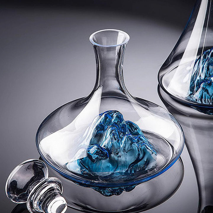 Lvpradior Kristallglas-Weindekanter, luxuriöse Weinkaraffe mit integriertem blauen Eisberg-Wasserfal