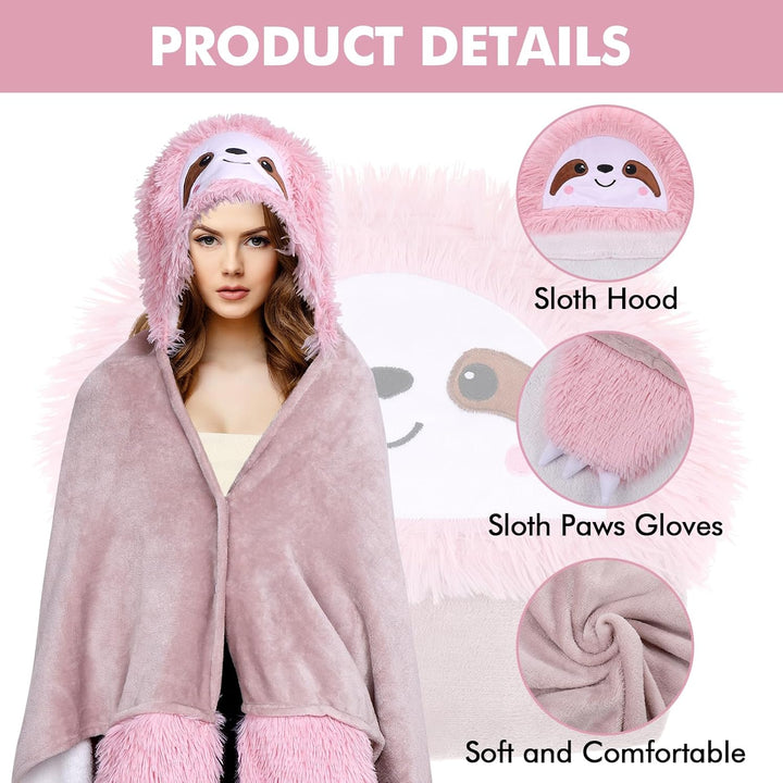 Rosa Faultier Kuscheldecke mit Ärmeln und Kapuze, Faultier Geschenk für Frauen, Weihnachtsgeschenke