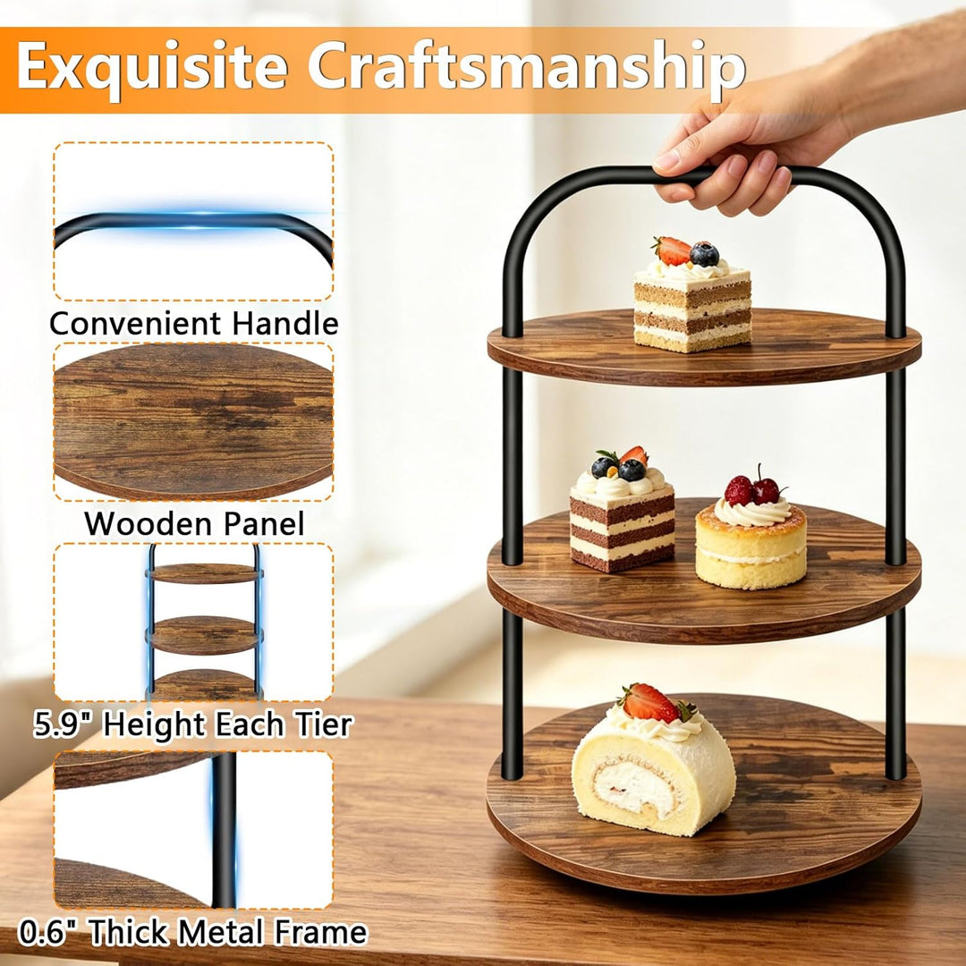 2Pcs KuchenstäNder Aus Holz, 3-Etage KuchenstäNder FüR 100 Cupcakes, GrossEr Runder KuchenstäNder Au