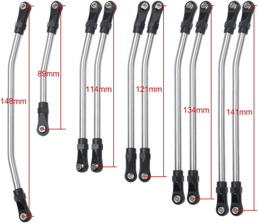 AXspeed 10pcs/Set Stainless Steel Steering Pull Rod Link Linkage for SCX10 1/10 RC Crawler Car