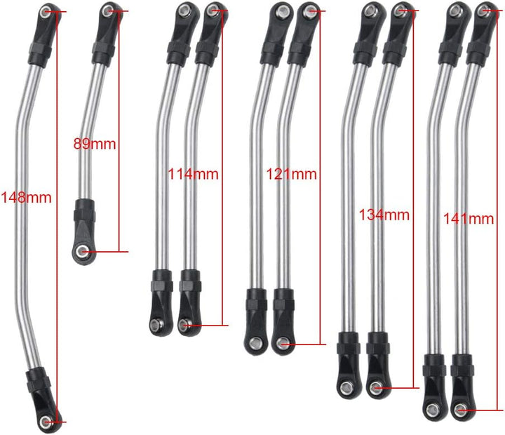AXspeed 10pcs/Set Stainless Steel Steering Pull Rod Link Linkage for SCX10 1/10 RC Crawler Car