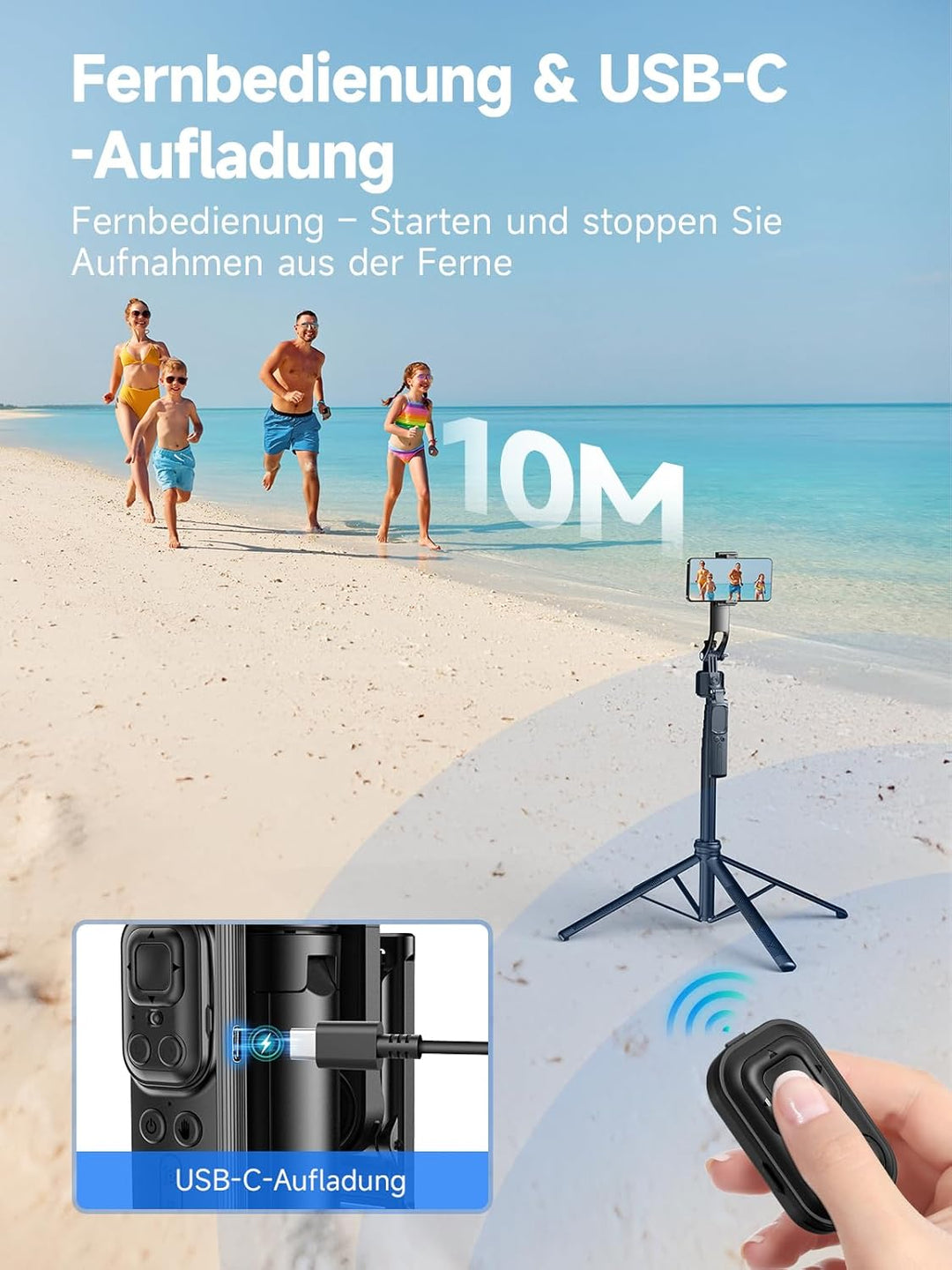 Rollei Easy Creator Quadpod mit AI Tracking 360 Automatischer Gesichtsverfolgung Selfie Stick mit Fe