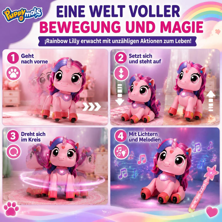 Regenbogen Einhorn Rainbow Lilly | Ferngesteuertes Einhorn mit Zauberstab | Interaktives Einhorns mi