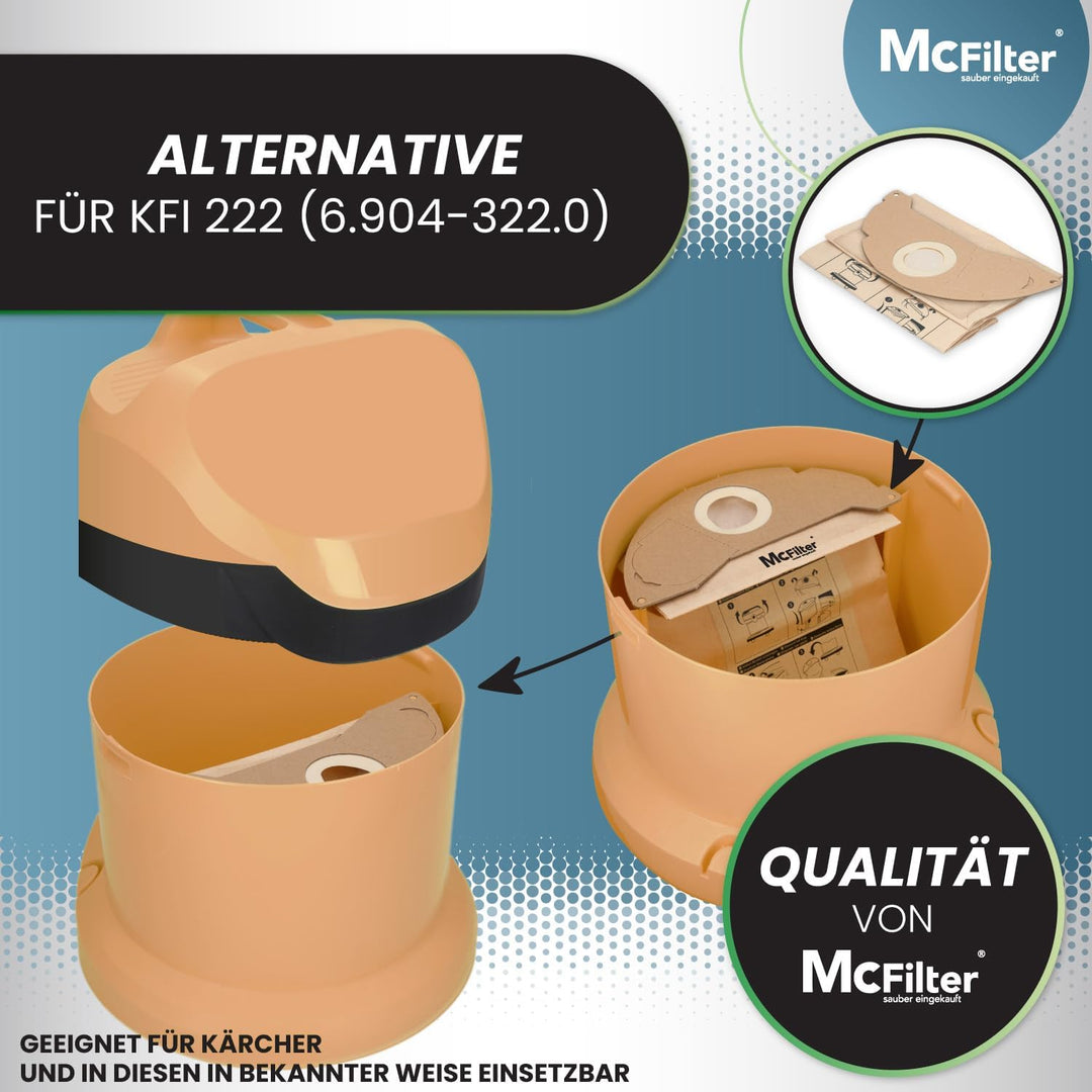 McFilter I 20 Staubsaugerbeutel kompatibel mit Kärcher Staubsauger WD2, MV2, ersetzt Kärcher Beutel