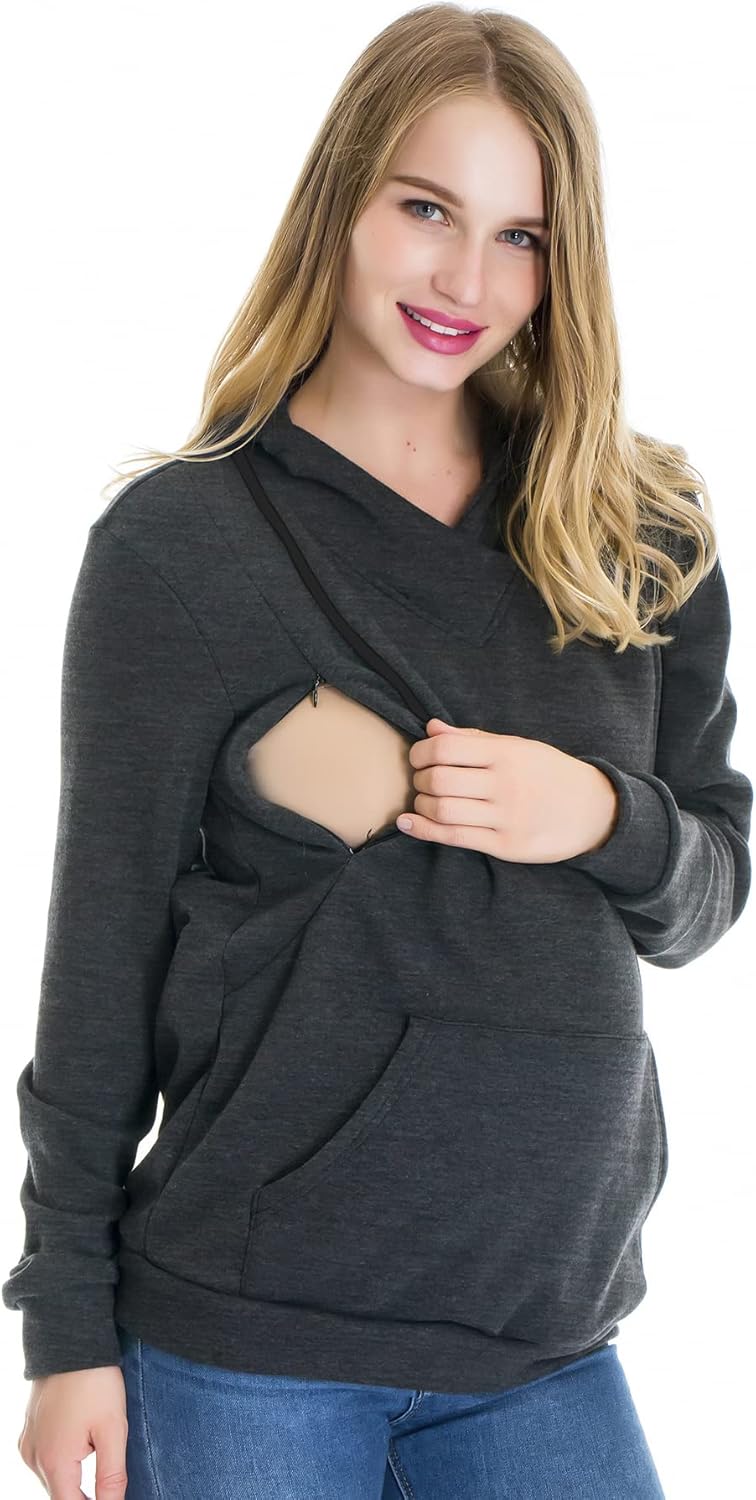 Smallshow Stillanzug Mutterschaft Fleece Stillpullover Stilloberteil Umstandsmode Hoodie Sweatshirt