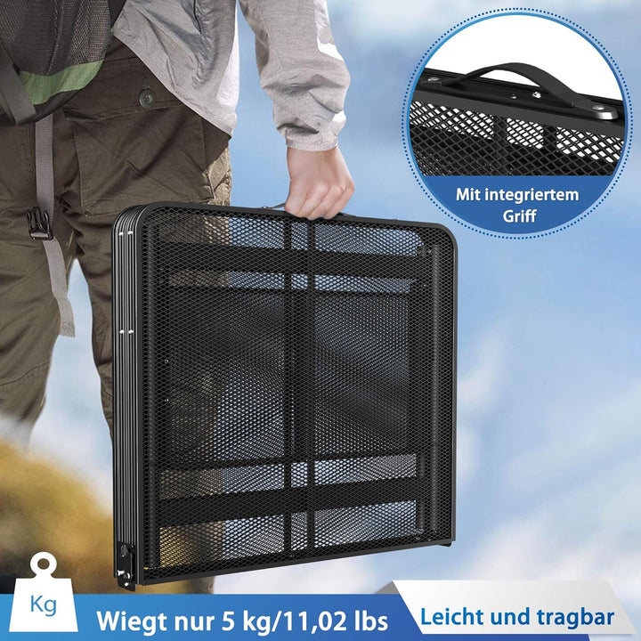 Tragbarer Campingtisch 120x60cm, Höhenverstellbar & Klappbar Gartentisch mit Metallgitterplatte, Erw