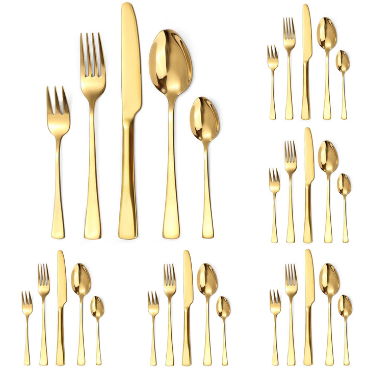 Goldenes Besteck Set 6 Personen, 30 teilig Besteck Set Glänzendes Goldenes aus Edelstahl mit Messern