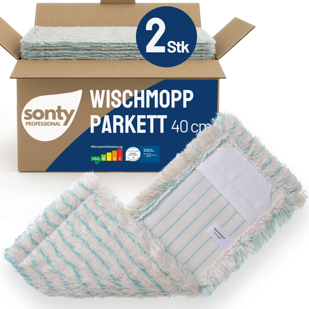 Sonty Profi Wischmopp Baumwolle geöltes Parkett 40 cm – 2 Stück Parkettmopp für Holzböden in Haushal