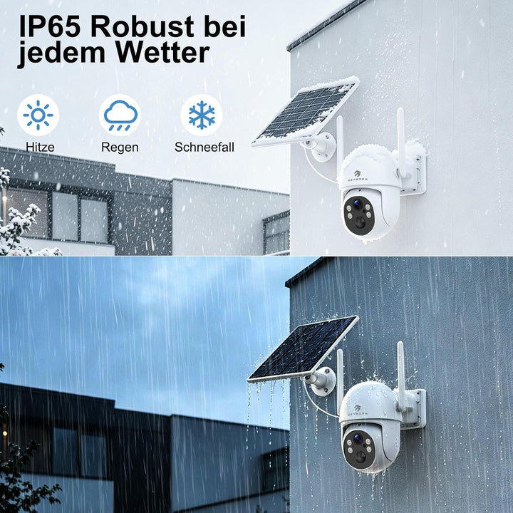 2K Kabellose Überwachungskamera Aussen Solar WLAN, Auto-Tracking, WiFi 6 | 2,4/5 GHz, PTZ 265°, PIR-