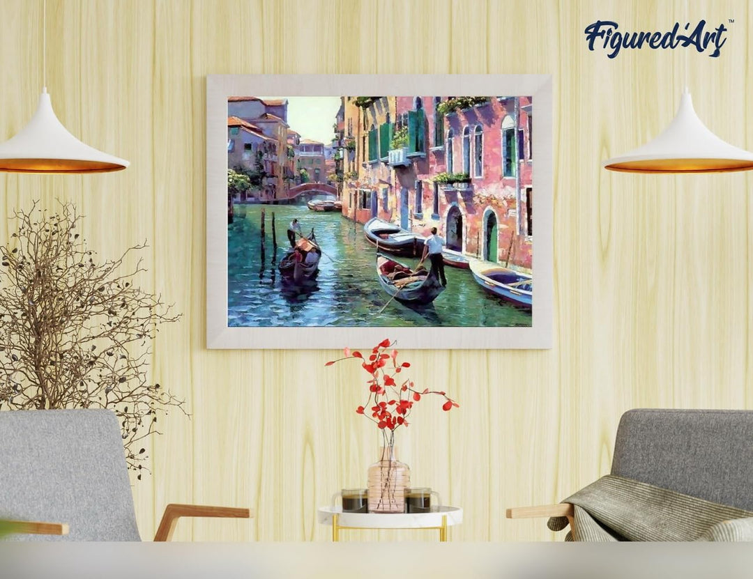 Figured'Art Malen Nach Zahlen Erwachsene Mit Rahmen Kanäle in Venedig - Paint by Numbers Basteln DIY