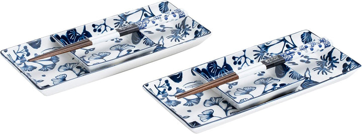 TOKYO design studio Flora Japonica Sushi-Set blau-weiss, 6-TLG, 2X Sushi-Platten, 2X Saucenschalen,