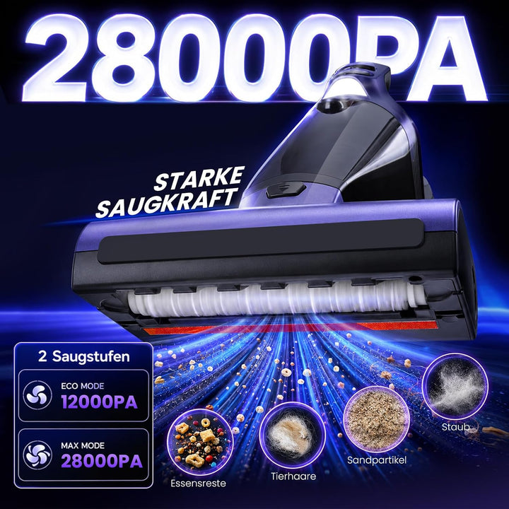 Tierhaar Handstaubsauger Akku 28000Pa mit Rotierende Bürstenrolle&amp;LED Licht | Stark Autostaubsauger