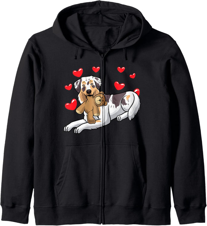 Australian Shepherd Kuscheltier Hund Herzen Kapuzenjacke