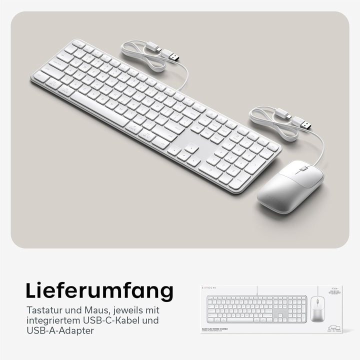 SATECHI Kabelgebundenes Tastatur- und Maus-Set Slim CLX3, 𝗨𝗦-𝗘𝗡𝗚𝗟𝗜𝗦𝗖𝗛 𝗤𝗪𝗘𝗥𝗧𝗬 Layout, USB-C Plug-and-