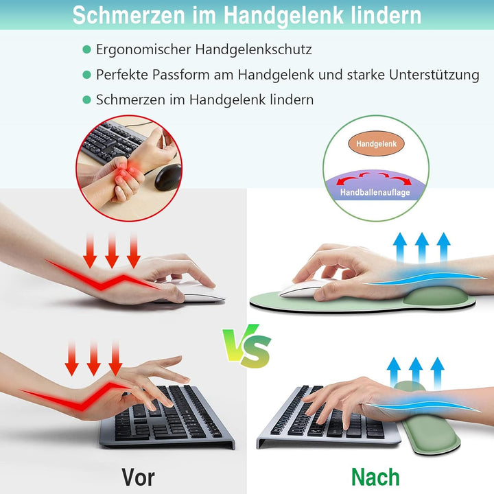 Mousepad Set, 3-in-1 Mauspad mit Gelkissen+Handballenauflage Tastatur+Untersetzer,Mouse Pad mit Ruts