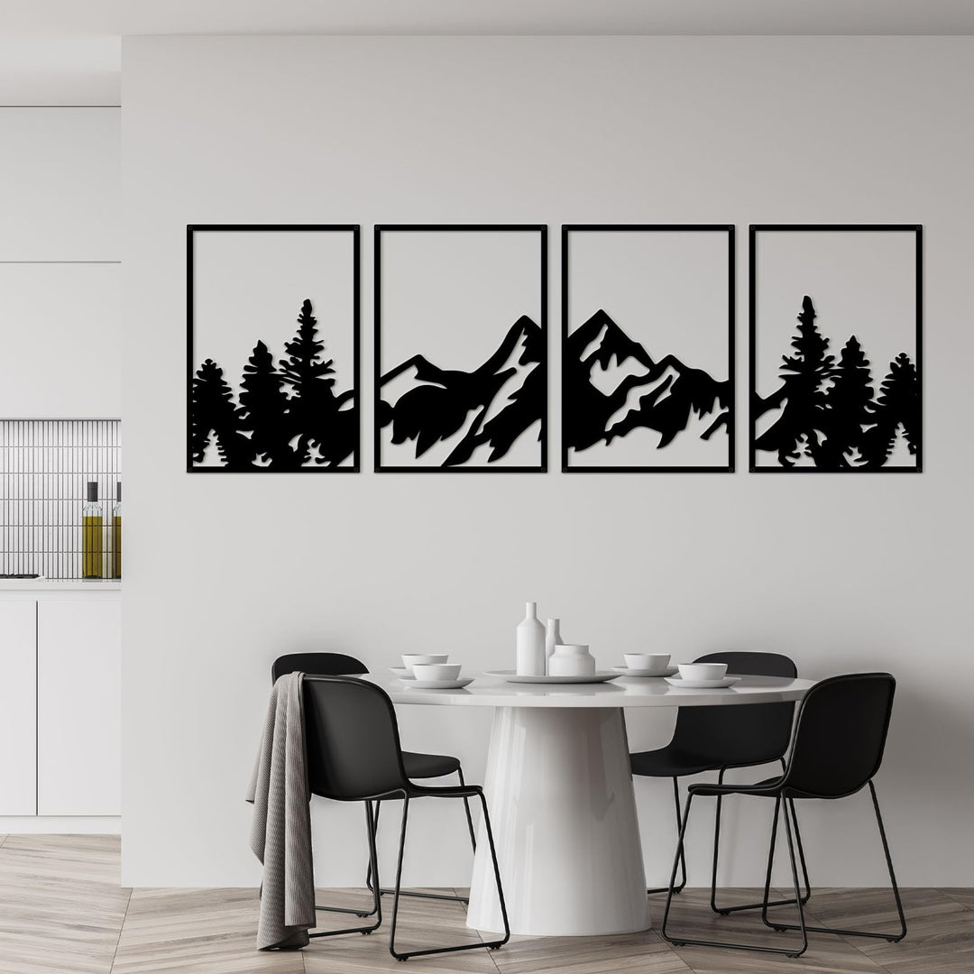 ESTART 4 Stück Metall-Berg-Wandkunst, grosse Berge Wanddekoration, Bergwald, dekoratives Gemälde, ge