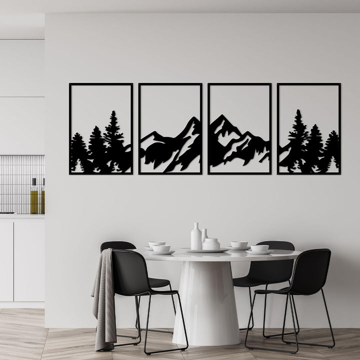 ESTART 4 Stück Metall-Berg-Wandkunst, grosse Berge Wanddekoration, Bergwald, dekoratives Gemälde, ge