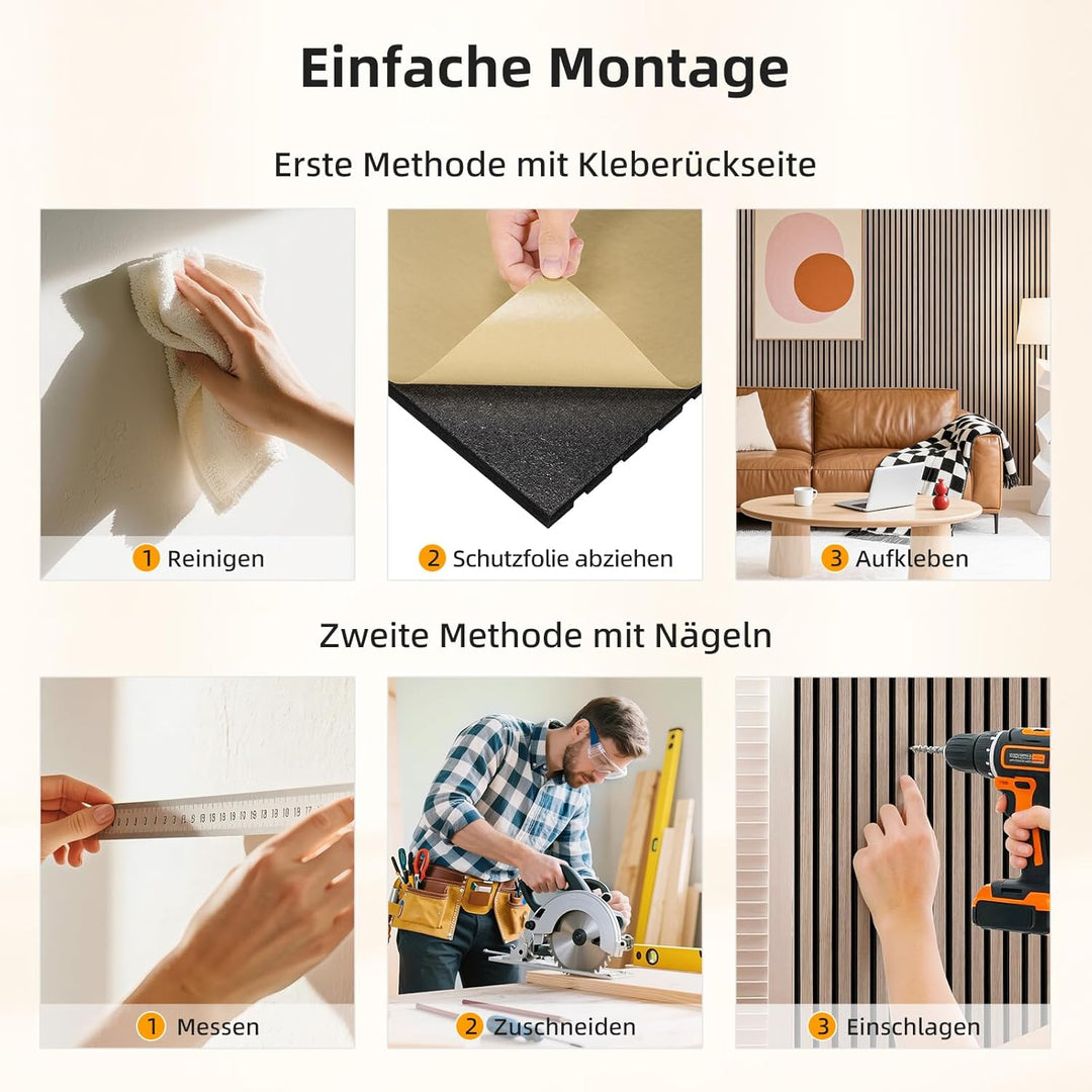 JAMELO Akustikpaneele Holz Furnier | 2,88m² - 120cm x 240cm* Set - (Set = 4 Stück 120cm x 60cm) | Fa