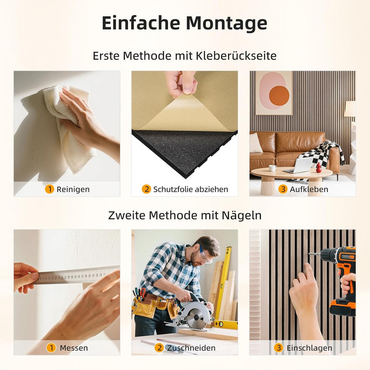 JAMELO Akustikpaneele Holz Furnier | 2,88m² - 120cm x 240cm* Set - (Set = 4 Stück 120cm x 60cm) | Fa