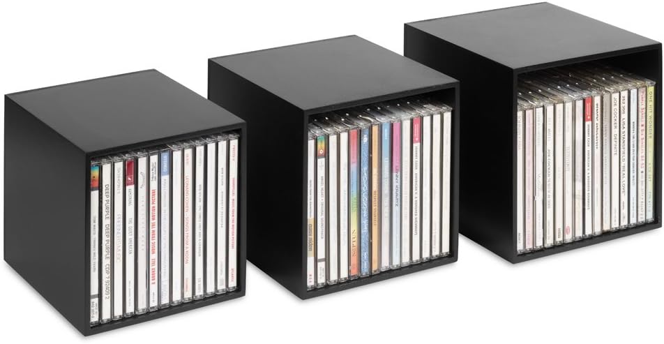 CD-Boxen schwarz, Cubix CD-Aufbewahrungs-Boxen aus Holz, Set mit 3 CD-Boxen. Zur Aufbewahrung von bi