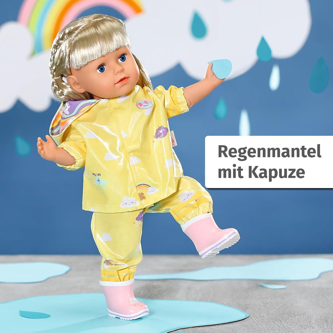 BABY born Deluxe Regen-Oufit mit Regenmantel, Regenhose und Gummistiefeln für 43 cm Puppen, 836460 Z