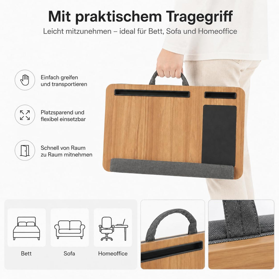 Laptopkissen für Schoss, Bett & Sofa, Laptoptisch mit Kissen, Mauspad, Handyhalter, Handgelenkauflag