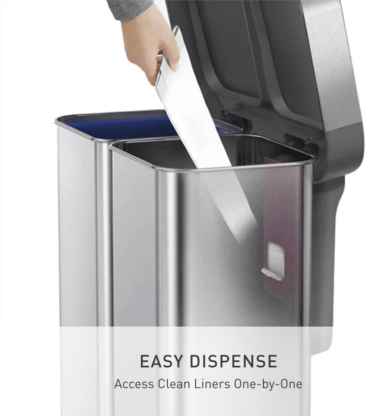 simplehuman CW2209 58 Liter, Rechteckiger Doppelfach Treteimer mit Beutelfach, Mülltrennsystem 2 Fac