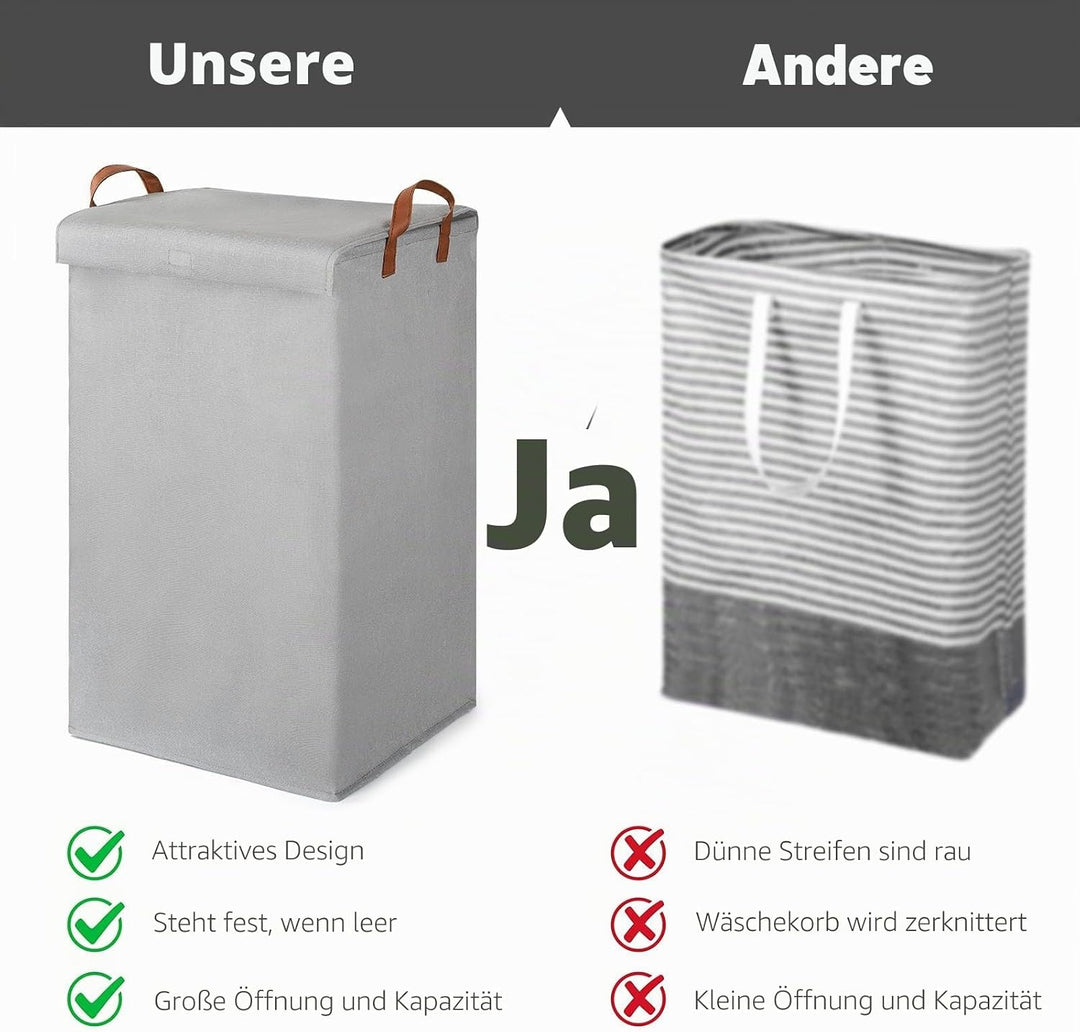 2er-Pack 80L Grosse Wäschekörbe für Wäsche mit Deckel, Faltbare Wäschekorb-Aufbewahrungslösungen mit