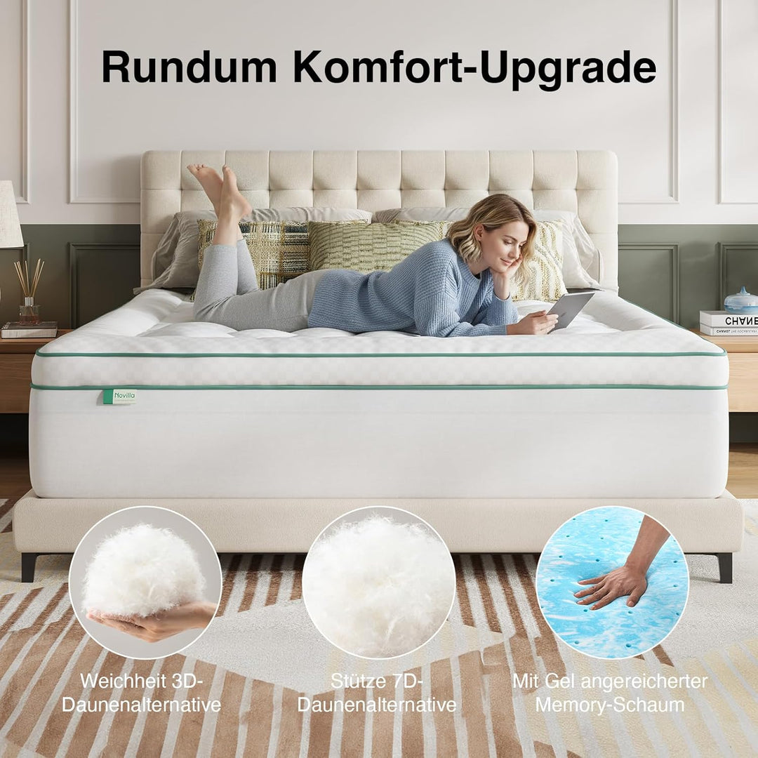 Novilla Matratzen Topper 80x200cm, 2-in-1 Abnehmbarer Gel-Memory-Schaum-Matratzenauflage, Doppellagi