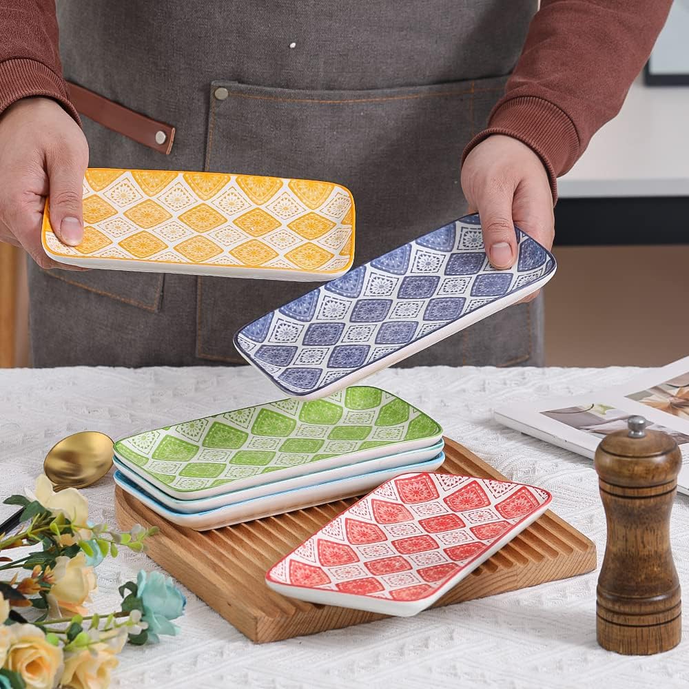 Servierteller Rechteckig Teller Set Porzellan - Rechteckige Teller für Sushi | Dessert | Snack | Vor