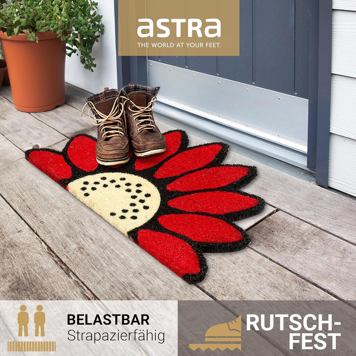 Fussmatte Kokos - Rutschfeste Türmatte Blume rot 2er Set 40x60cm (Halbkreis) Blume Rot 2er Set - 40