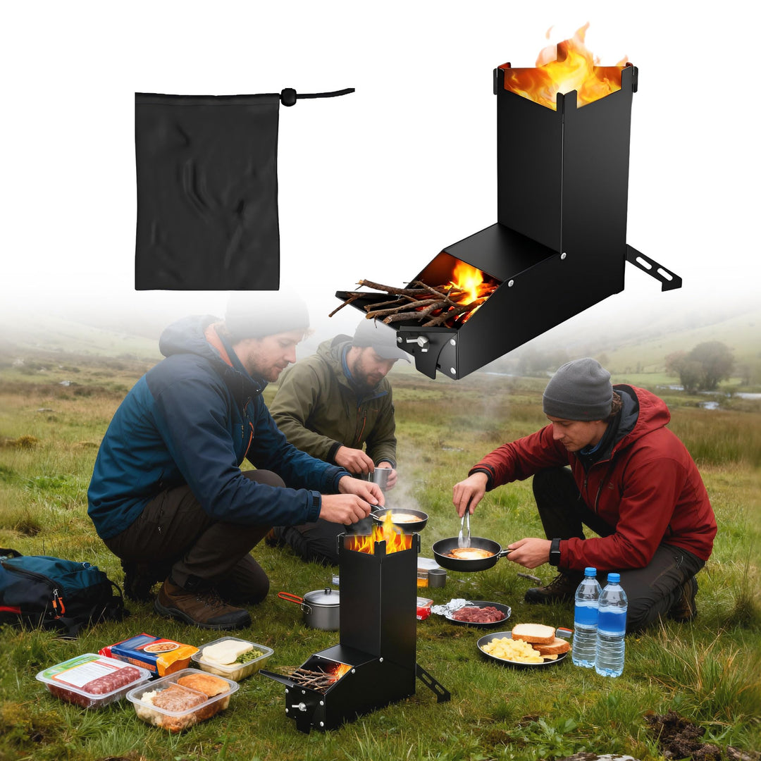 UISEBRT Raketenofen aus dickem Stahl,Tragbar Rocket Stove Stecksystem,Holzofen Campingkocher Camping