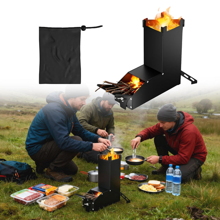 UISEBRT Raketenofen aus dickem Stahl,Tragbar Rocket Stove Stecksystem,Holzofen Campingkocher Camping
