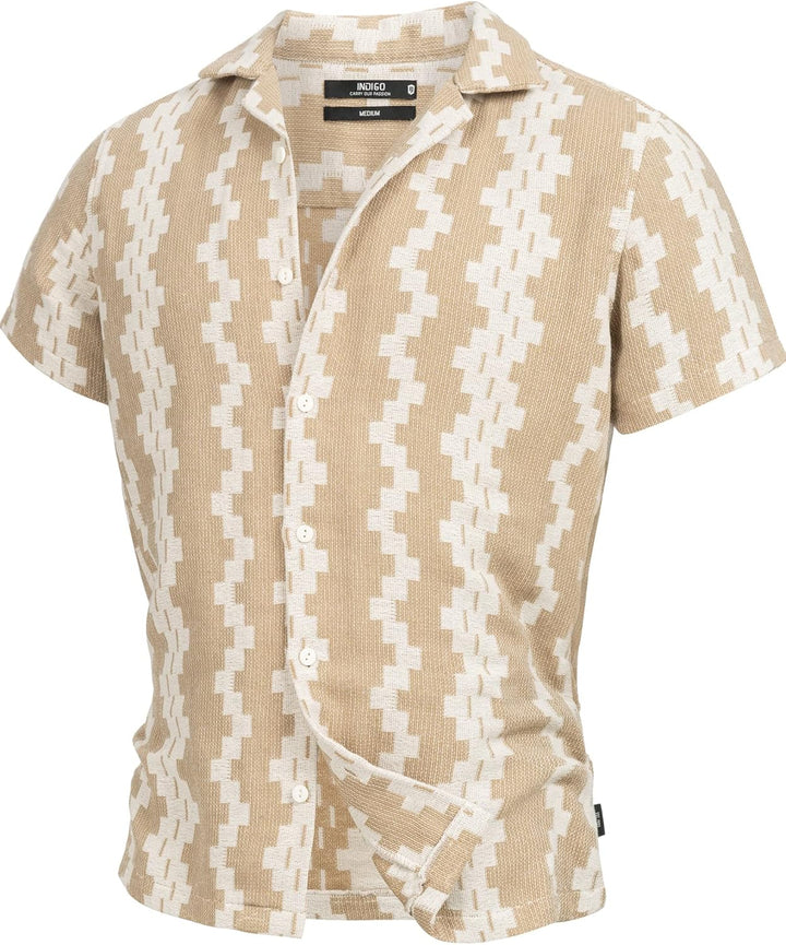 Indicode Herren INCosby Kurzarmhemd mit Button-Down-Kragen | Herrenhemd gestreift Kurzarm Hemd M Wei