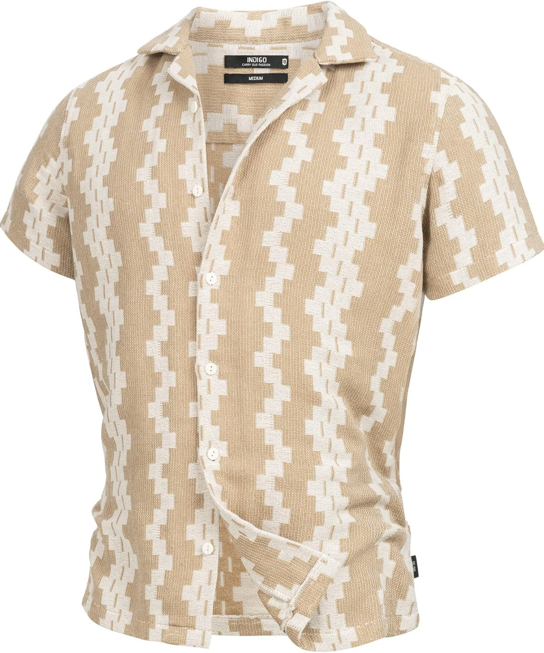 Indicode Herren INCosby Kurzarmhemd mit Button-Down-Kragen | Herrenhemd gestreift Kurzarm Hemd S Wei