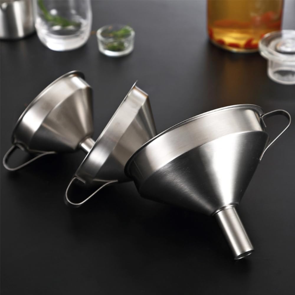 14.4cm Edelstahl Trichter, Küchensieb Trichter Filter Set, Breite Öffnung Einmachtrichter mit Griff