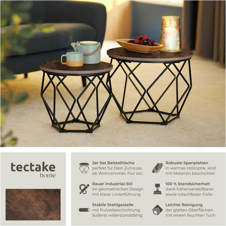 tectake Couchtisch 2er Set, Beistelltisch in Diamantform, Industrie-Design, für Wohnzimmer Schlafzim